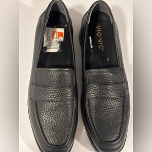 Vionic Sellah Loafers Womens US Sz 6 Black Pebbled Leather Flats Orthotic Shoes